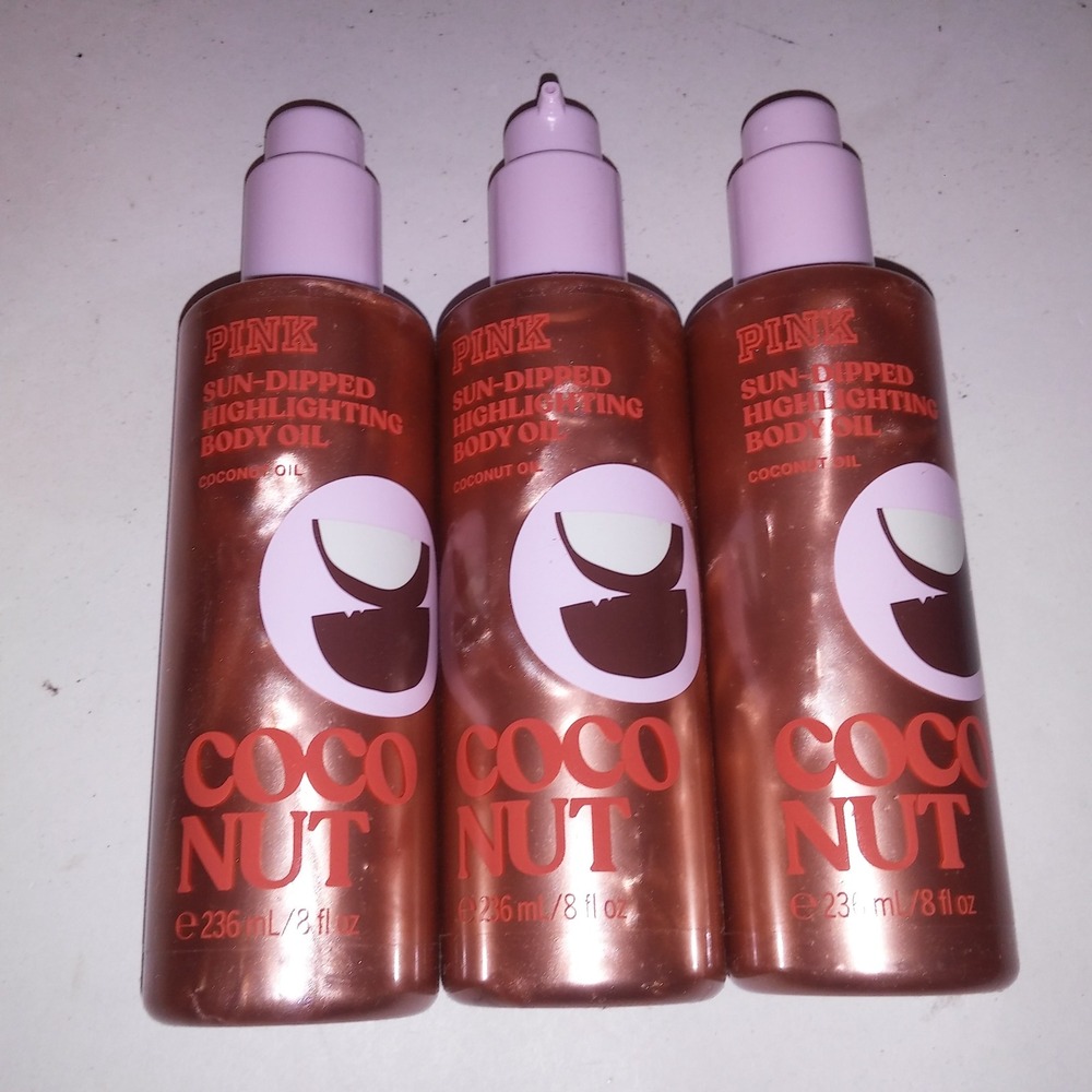 Set of 3 Victoria's Secret PINK Highlighting Body Oil Coconut Sun Dipped New